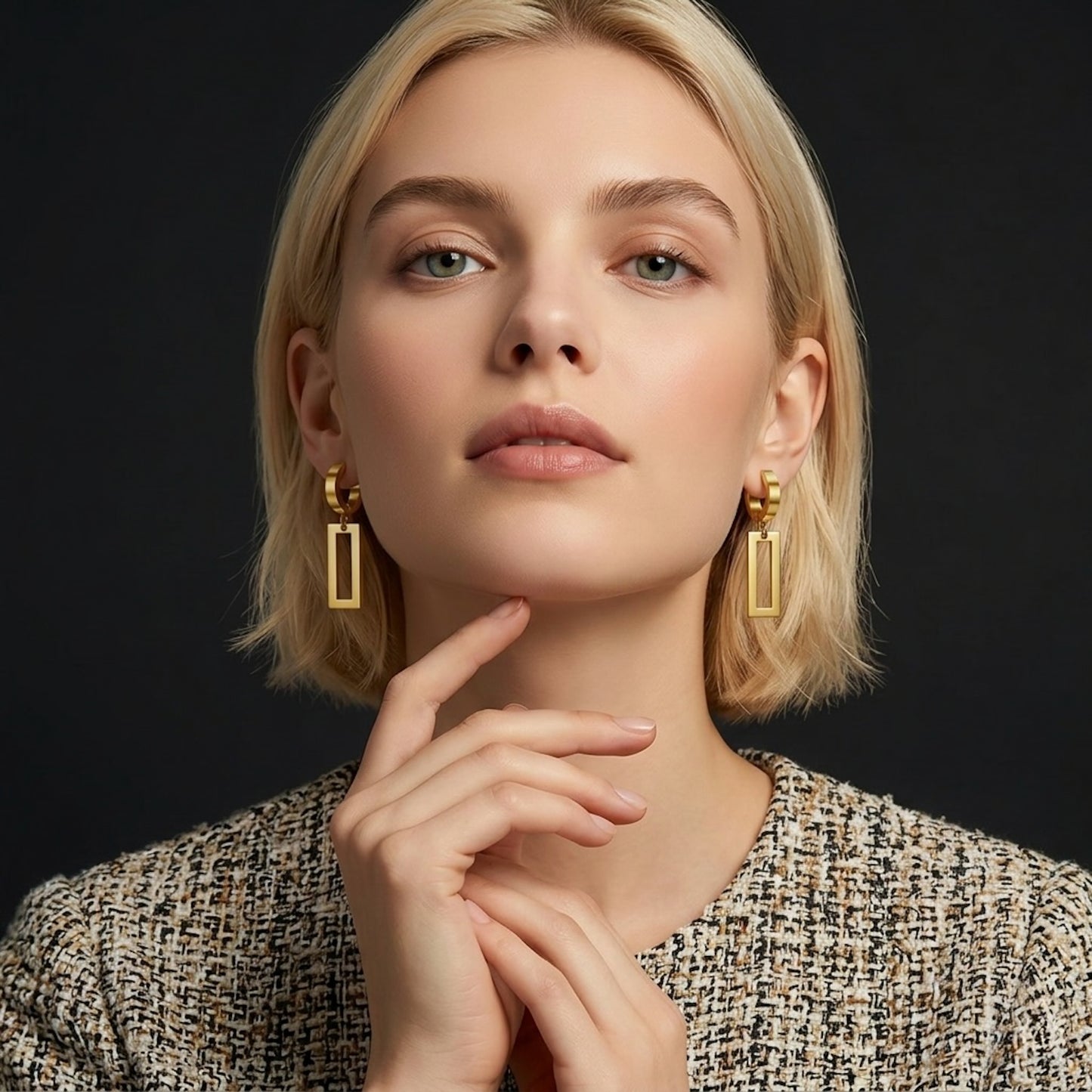 Rectangle Geometric Hoop Earrings 18K PVD Waterproof Gold Coloured