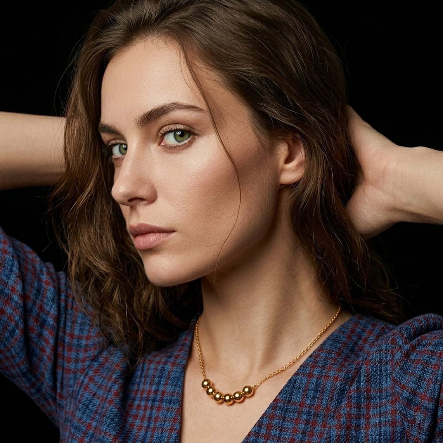 Six Ball Pendant Necklace Gold PVD 18K