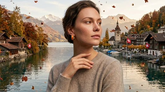 Raline Bergemann Sunset Lagoon Huggies 18K gold PVD orange enamel waterproof earrings autumn 2026 Switzerland style guide