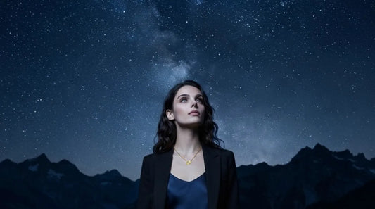 Raline Bergemann celestial jewelry Switzerland — Moon and Star Necklace 18K gold waterproof Golden Love Stories collection night sky