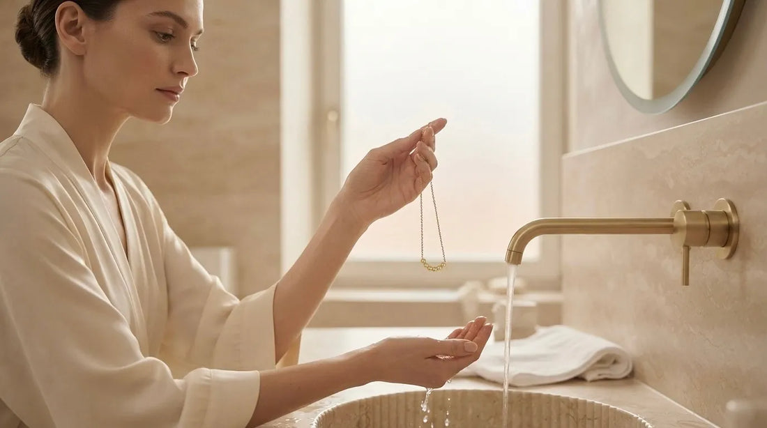Raline Bergemann how to care for waterproof PVD jewelry Switzerland — GLOW Clean Care guide tarnish-free gold necklace maintenance
