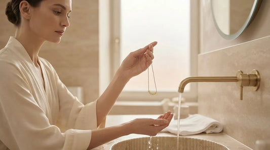 Raline Bergemann how to care for waterproof PVD jewelry Switzerland — GLOW Clean Care guide tarnish-free gold necklace maintenance