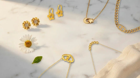 Raline Bergemann waterproof jewelry Switzerland lakes rivers — woman wearing gold jewelry Forever Flowers Lucky Charms swimming Zürichsee