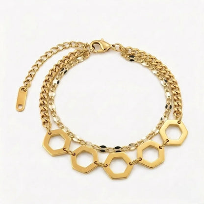 Alvéole hexagon chain bracelet, 18K gold PVD waterproof stainless steel jewelry