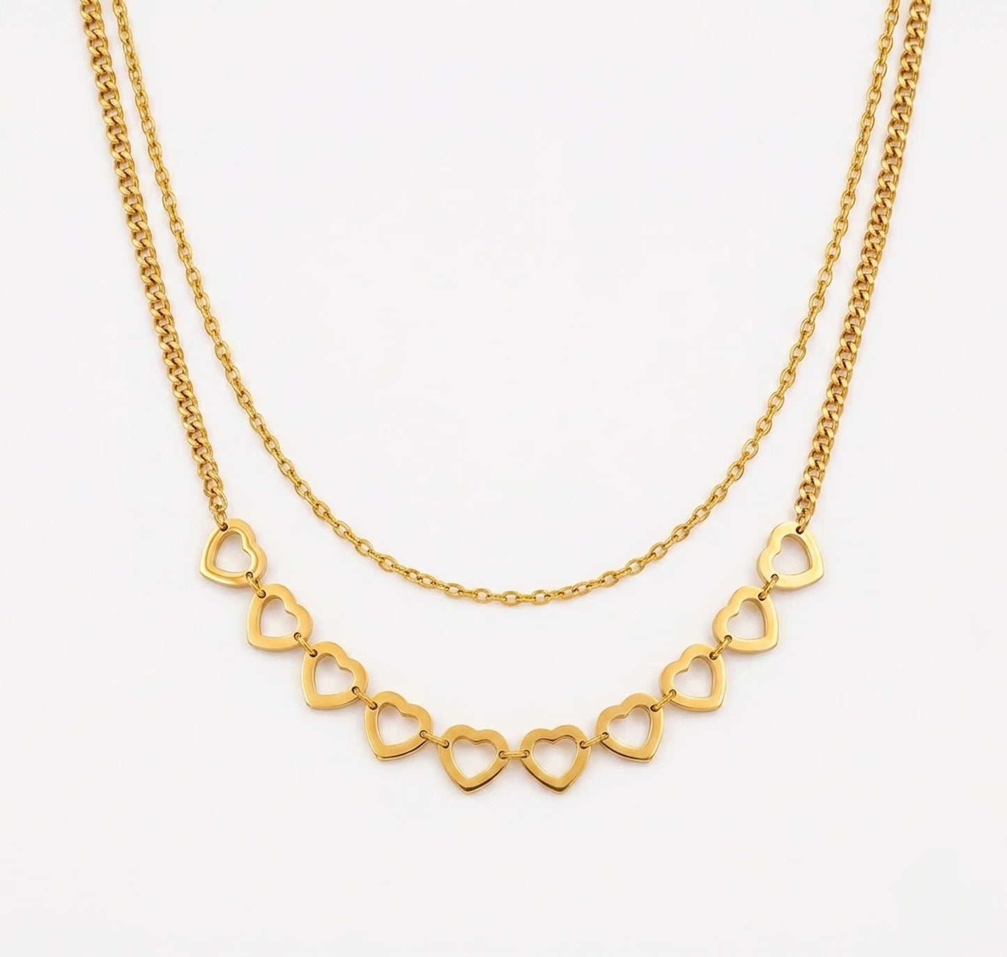 Forever Lovers Double Layered Heart Necklace 18K Gold Finish PVD Waterproof