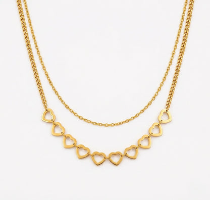 Forever Lovers Double Layered Heart Necklace 18K Gold Finish PVD Waterproof