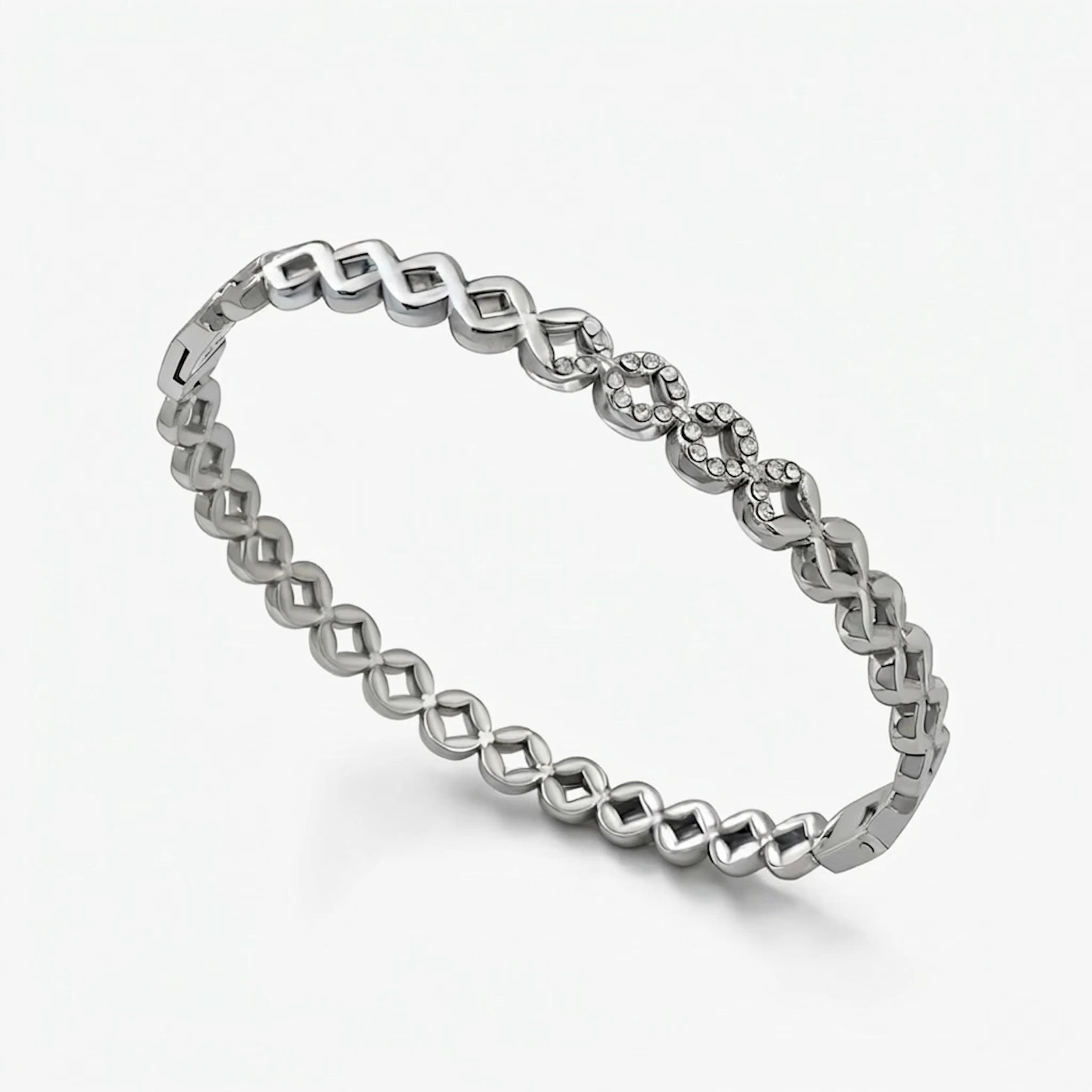 Silver ring with a crystals on a white background
