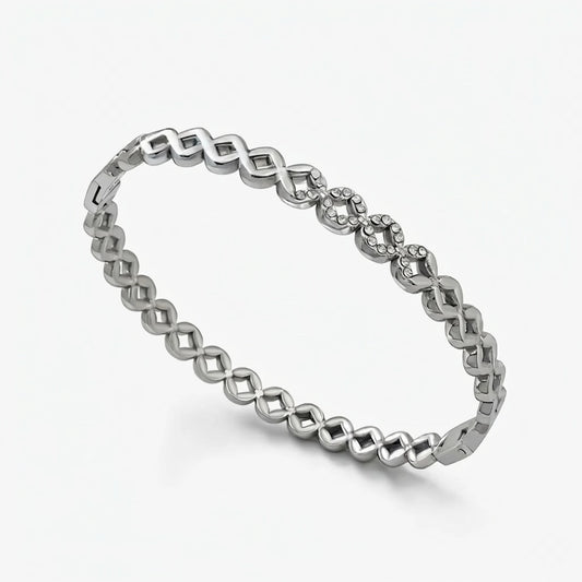 Silver ring with a crystals on a white background