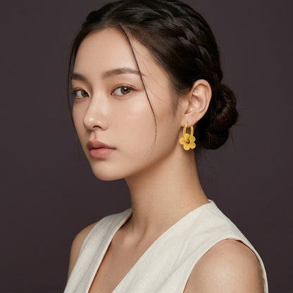 Flower Charm Hoop Earrings 18K Gold PVD Waterproof