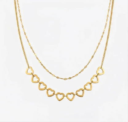 Forever Lovers double-layered heart necklace, 18K gold PVD waterproof stainless steel jewelry