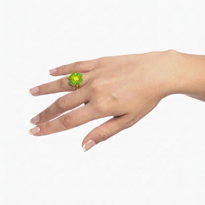 Glücksbringer Clover Lover Ring Four Heart Leaf Enamel 18K Gold Finish