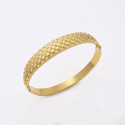 Lumière quilted statement bangle, 18K gold PVD waterproof stainless steel bracelet