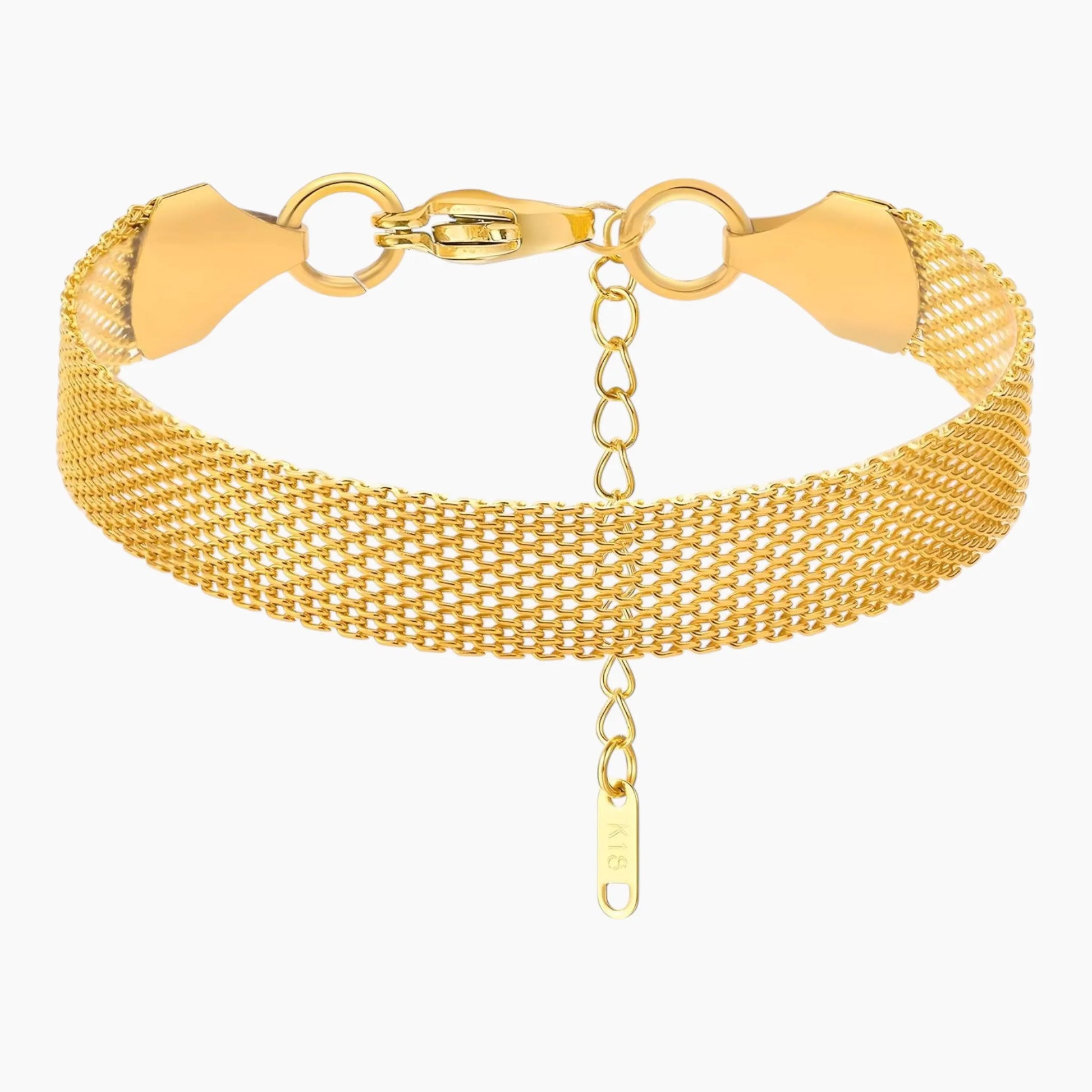 Minimalist mesh chain bracelet with tag, 18K gold PVD waterproof hypoallergenic jewelry