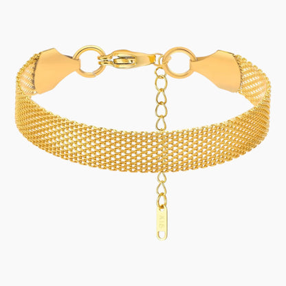 Minimalist mesh chain bracelet with tag, 18K gold PVD waterproof hypoallergenic jewelry