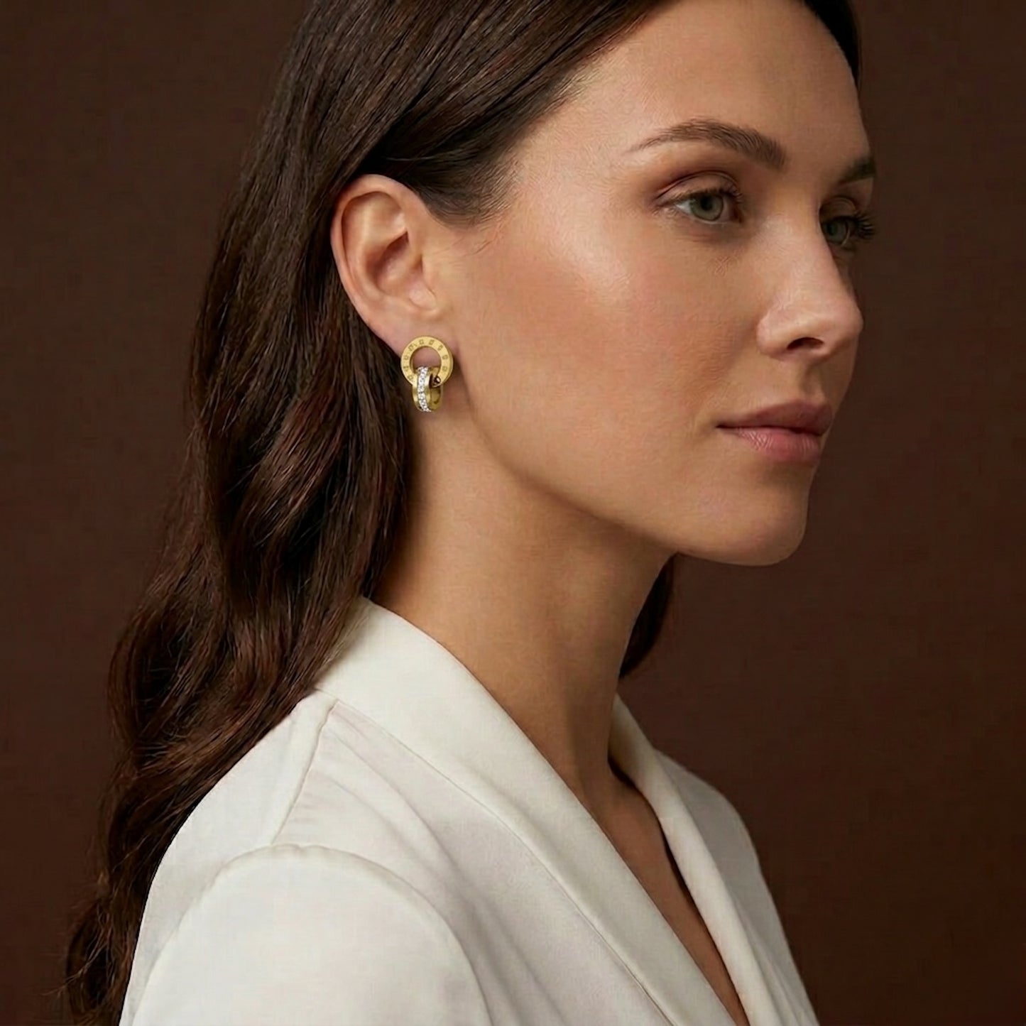 Roman Numeral Crystal Stud Earrings 18K Gold Hypoallergenic PVD