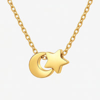 Moon and Star Necklace Waterproof Celestial 18K Gold PVD