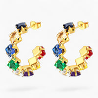 Multicolor Cubic Zirconia Hoops Earrings Waterproof 18K PVD Gold Finish
