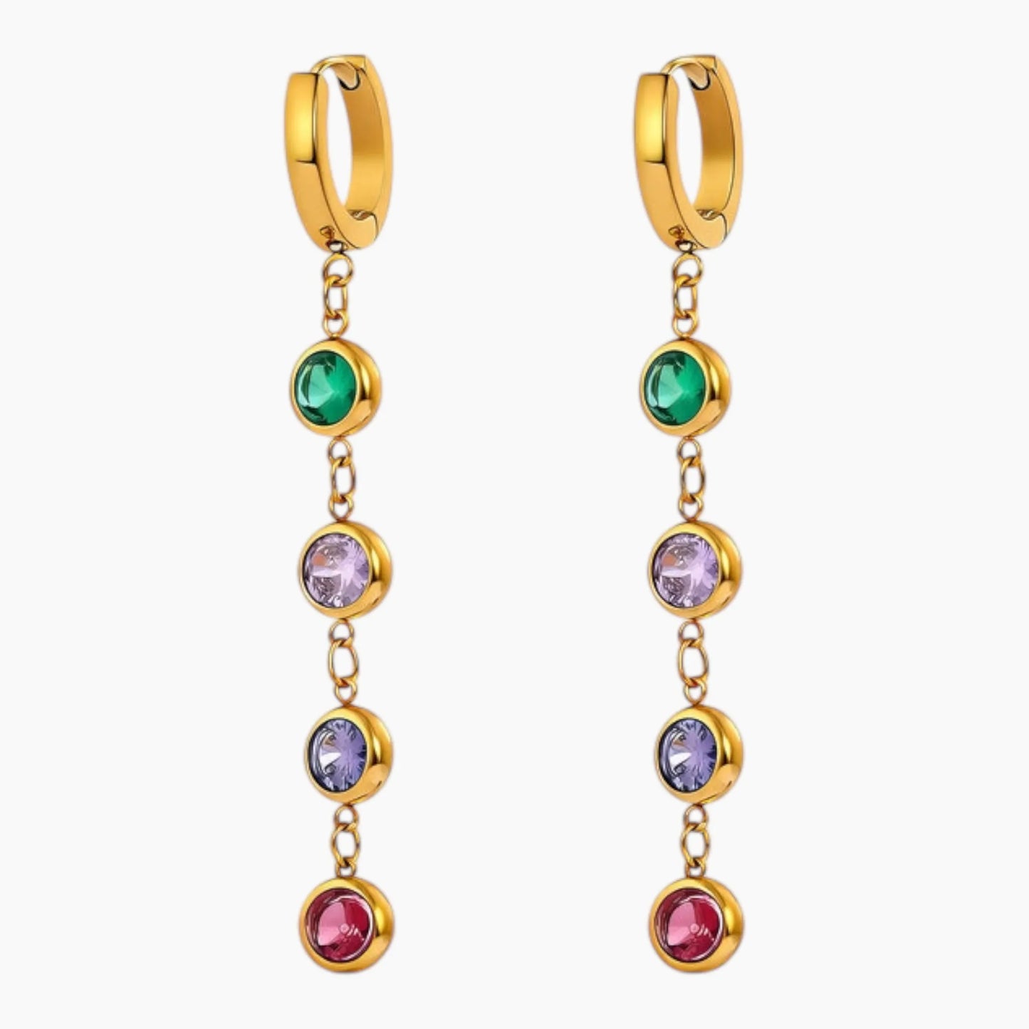 Multicolor crystal drop earrings, 18K gold-coloured PVD waterproof stainless steel jewelry