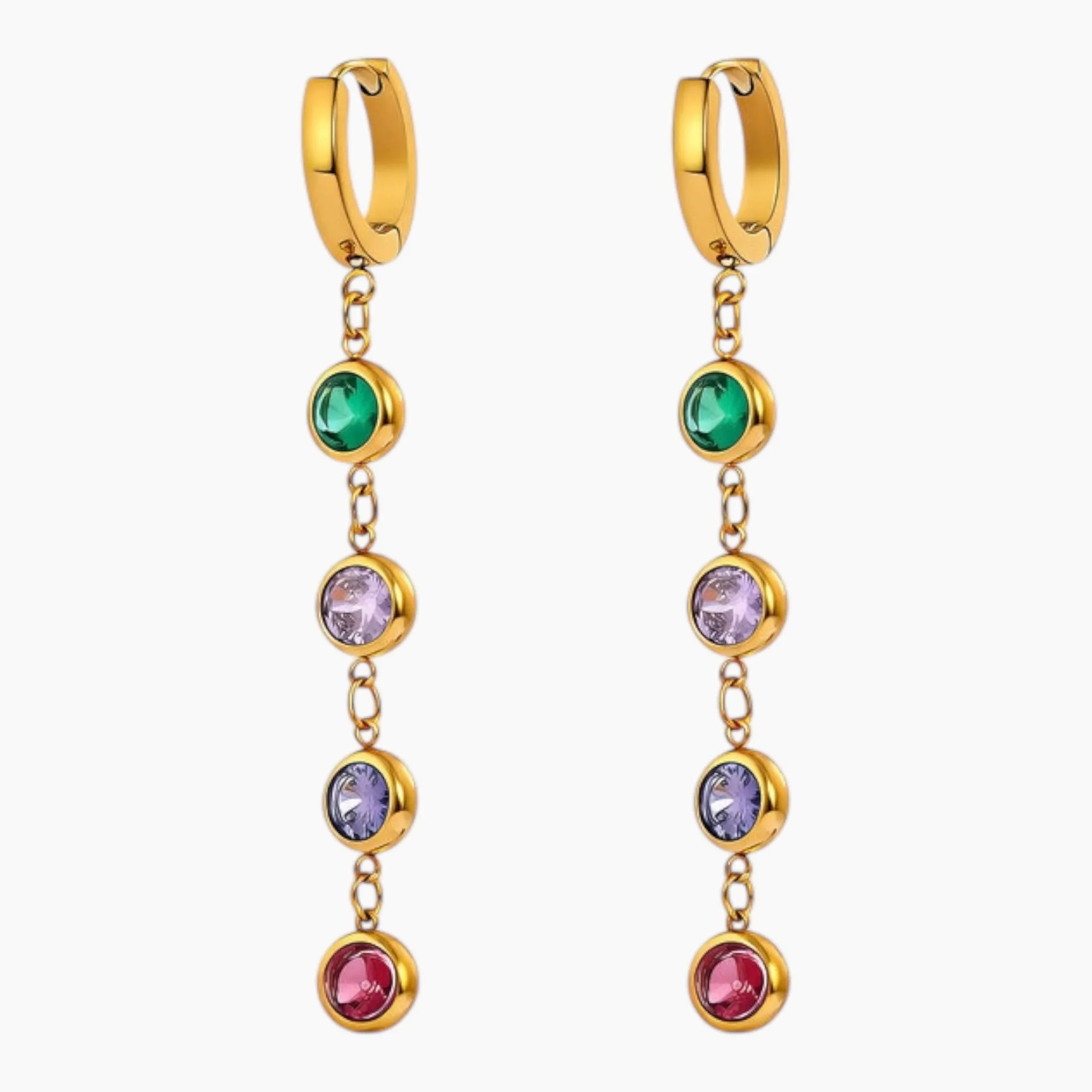 Multicolor crystal drop earrings, 18K gold-coloured PVD waterproof stainless steel jewelry