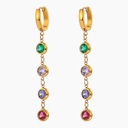 Multicolor crystal drop earrings, 18K gold-coloured PVD waterproof stainless steel jewelry