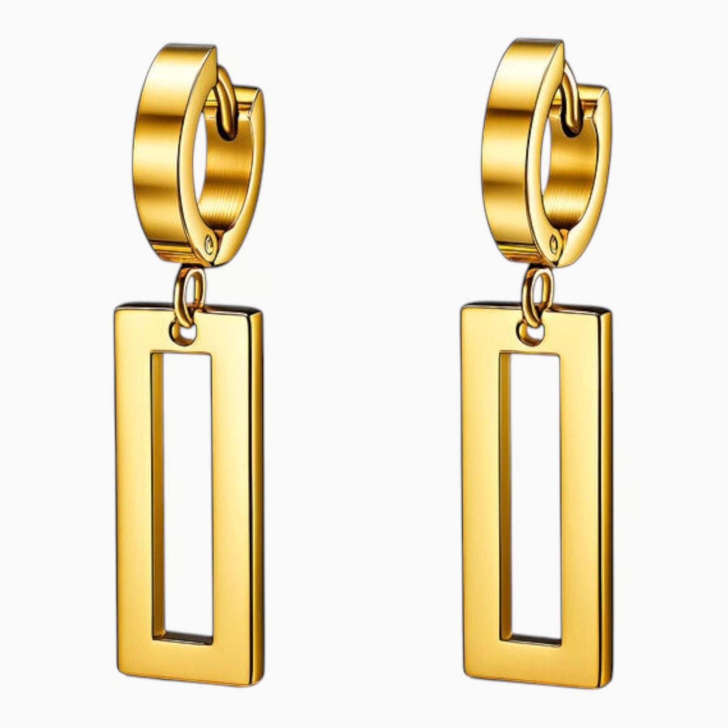 Rectangle Geometric Hoop Earrings 18K PVD Waterproof Gold Coloured
