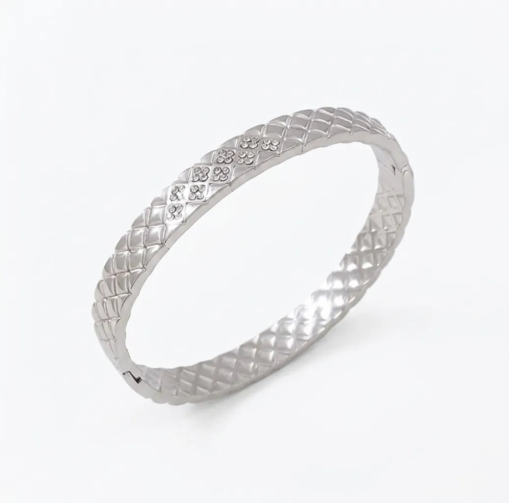 Sérénité cushion bangle, silver PVD waterproof stainless steel bracelet