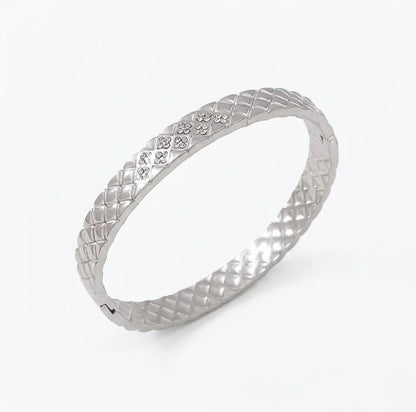 Sérénité cushion bangle, silver PVD waterproof stainless steel bracelet