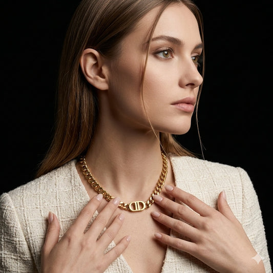 Cuban Chain Statement Necklace Hypoallergenic PVD 18K Gold