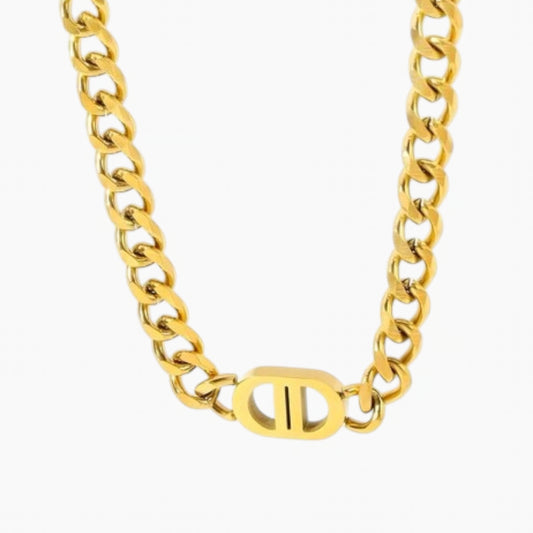 Cuban Chain Statement Necklace Hypoallergenic PVD 18K Gold