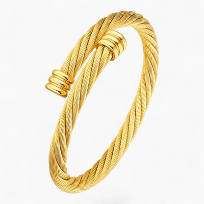Twisted rope cuff bangle, 18K gold PVD waterproof stainless steel adjustable bracelet