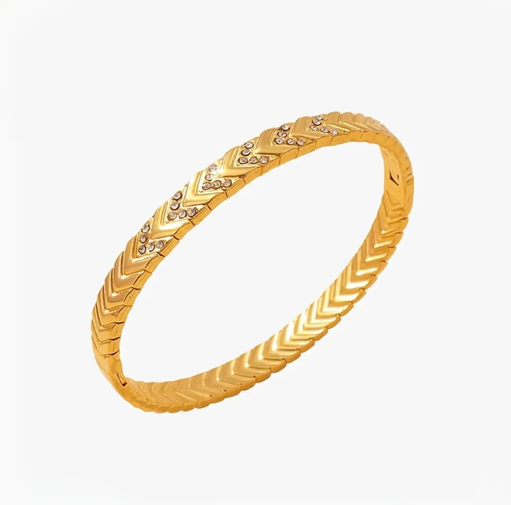 Victoire geometric crystal bangle, 18K gold PVD waterproof stainless steel bracelet