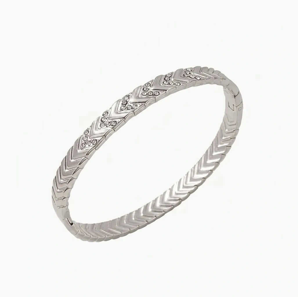 Victoire geometric crystal bangle, silver PVD waterproof stainless steel bracelet