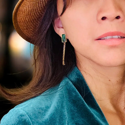 WasserfesterSchmuckSchweizGreen_Zirconia_Chain_Drop_Earrings_18K_PVD_Gold_Finish_Waterproof_Jewelry