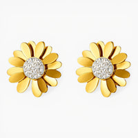 Daisy Flower Crystal Stud Earrings 18K Gold PVD Waterproof